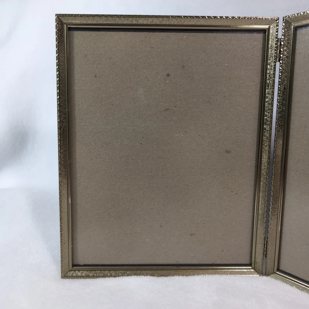 Vintage Brass Double Folding Picture Frame 8x10 Gold Ornate Hinged Hollywood